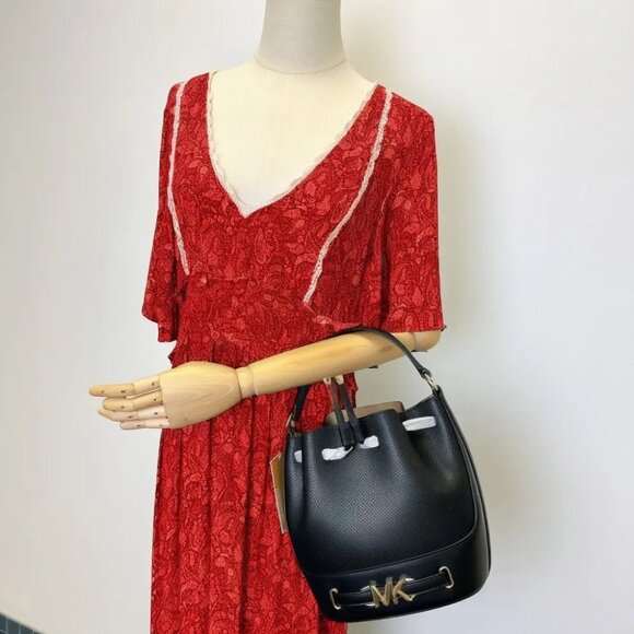 Michael Kors 35S3G6RM8T Medium Reed Bucket Bag in Pebbled Leather In BLACK - Picture 4 of 4